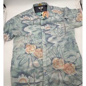 Vissla Mens XL Tropical Floral Button Down Shirt Blue M513HPIN Recycled Blend